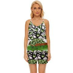 Watermelon Tree Abstraction On Watermelon Abundance V-neck Satin Pajamas Set