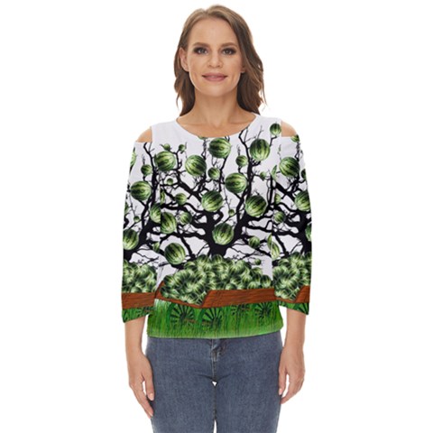 Watermelon Tree Abstraction On Watermelon Abundance Cut Out Wide Sleeve Top by Wegoenart