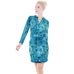 Nature Wallpaper Bubbles Water Bubbly Button Long Sleeve Dress by Wegoenart