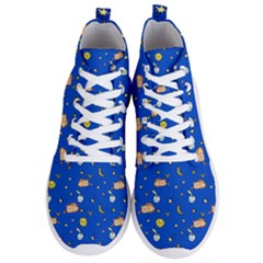 Cat Animals Sleep Stars Seamless Background Men s Lightweight High Top Sneakers by Wegoenart