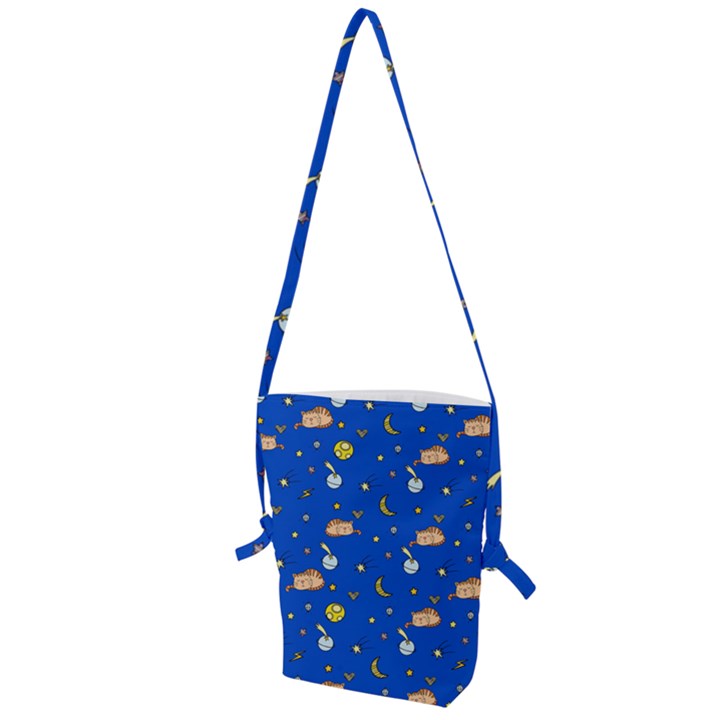 Cat Animals Sleep Stars Seamless Background Folding Shoulder Bag