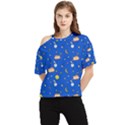 Cat Animals Sleep Stars Seamless Background One Shoulder Cut Out Tee View1