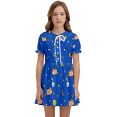 Cat Animals Sleep Stars Seamless Background Kids  Sweet Collar Dress