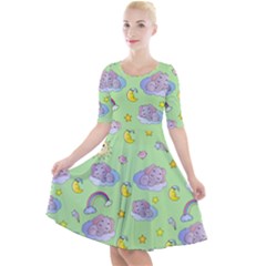 Elephant Sleeping Elephants Background Quarter Sleeve A-line Dress by Wegoenart