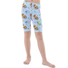 Pattern Giraffe Animal Seamless Scrapbooking Blue Kids  Mid Length Swim Shorts by Wegoenart