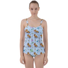 Pattern Giraffe Animal Seamless Scrapbooking Blue Twist Front Tankini Set by Wegoenart