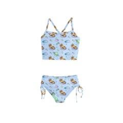 Pattern Giraffe Animal Seamless Scrapbooking Blue Girls  Tankini Swimsuit by Wegoenart