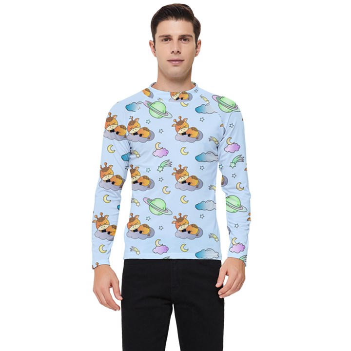 Pattern Giraffe Animal Seamless Scrapbooking Blue Men s Long Sleeve Rash Guard