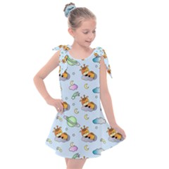 Pattern Giraffe Animal Seamless Scrapbooking Blue Kids  Tie Up Tunic Dress by Wegoenart