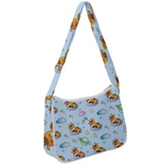 Pattern Giraffe Animal Seamless Scrapbooking Blue Zip Up Shoulder Bag by Wegoenart