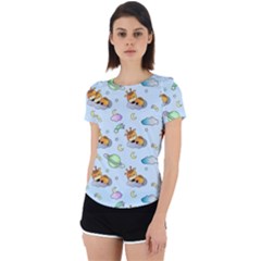 Pattern Giraffe Animal Seamless Scrapbooking Blue Back Cut Out Sport Tee by Wegoenart