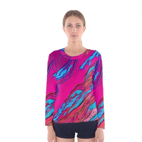 Colorful Abstract Fluid Art Women s Long Sleeve Tee by GardenOfOphir