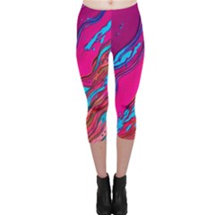 Colorful Abstract Fluid Art Capri Leggings  by GardenOfOphir