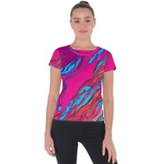 Colorful Abstract Fluid Art Short Sleeve Sports Top  by GardenOfOphir