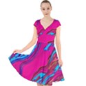 Colorful Abstract Fluid Art Cap Sleeve Front Wrap Midi Dress View1