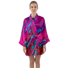 Colorful Abstract Fluid Art Long Sleeve Satin Kimono by GardenOfOphir