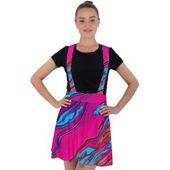 Colorful Abstract Fluid Art Velvet Suspender Skater Skirt