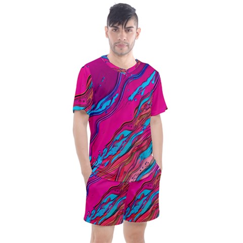 Colorful Abstract Fluid Art Men s Mesh Tee And Shorts Set by GardenOfOphir