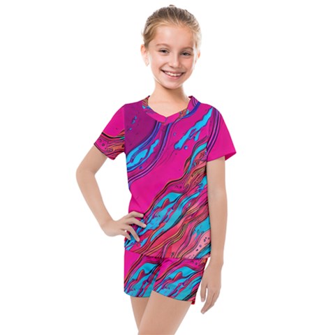 Colorful Abstract Fluid Art Kids  Mesh Tee And Shorts Set by GardenOfOphir