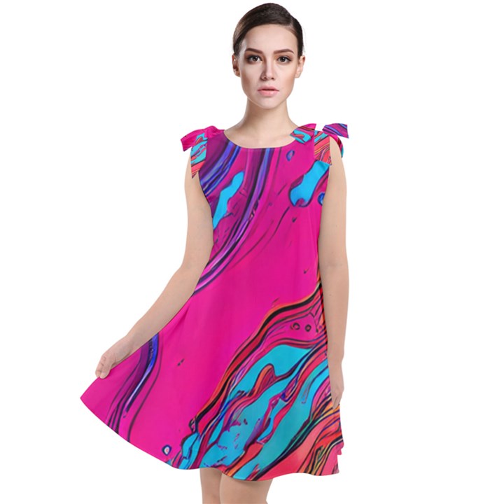 Colorful Abstract Fluid Art Tie Up Tunic Dress