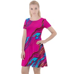 Colorful Abstract Fluid Art Cap Sleeve Velour Dress  by GardenOfOphir