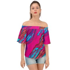 Colorful Abstract Fluid Art Off Shoulder Short Sleeve Top by GardenOfOphir