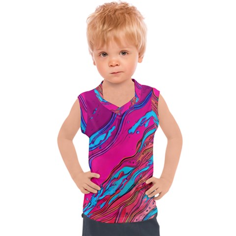 Colorful Abstract Fluid Art Kids  Sport Tank Top by GardenOfOphir