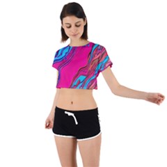 Colorful Abstract Fluid Art Tie Back Short Sleeve Crop Tee by GardenOfOphir