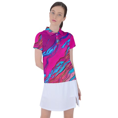 Colorful Abstract Fluid Art Women s Polo Tee by GardenOfOphir