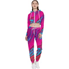 Colorful Abstract Fluid Art Cropped Zip Up Lounge Set by GardenOfOphir