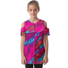 Colorful Abstract Fluid Art Fold Over Open Sleeve Top by GardenOfOphir