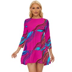 Colorful Abstract Fluid Art Long Sleeve Babydoll Dress by GardenOfOphir