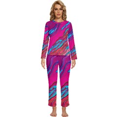 Colorful Abstract Fluid Art Womens  Long Sleeve Lightweight Pajamas Set by GardenOfOphir