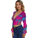 Colorful Abstract Fluid Art Long Sleeve Deep-V Velour Top View2