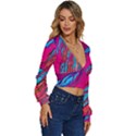 Colorful Abstract Fluid Art Long Sleeve Deep-V Velour Top View3