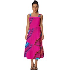 Colorful Abstract Fluid Art Square Neckline Tiered Midi Dress by GardenOfOphir