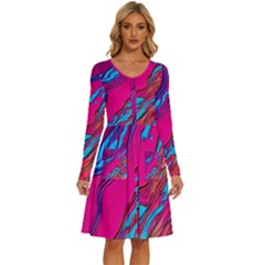 Colorful Abstract Fluid Art Long Sleeve Dress With Pocket by GardenOfOphir