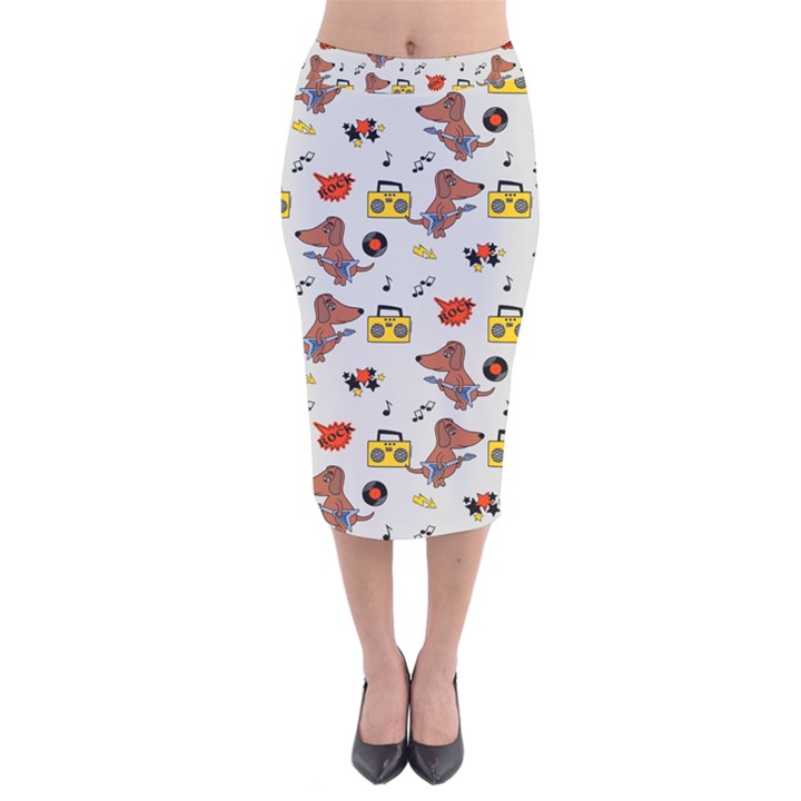 Background Pattern Texture Design Dog Music Velvet Midi Pencil Skirt