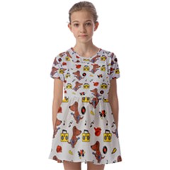 Background Pattern Texture Design Dog Music Kids  Short Sleeve Pinafore Style Dress by Wegoenart