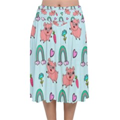 Pigs Pattern Art Design Drawing Sketch Wallpaper Velvet Flared Midi Skirt