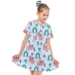 Pigs Pattern Art Design Drawing Sketch Wallpaper Kids  Short Sleeve Shirt Dress by Wegoenart