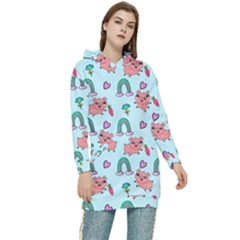 Pigs Pattern Art Design Drawing Sketch Wallpaper Women s Long Oversized Pullover Hoodie