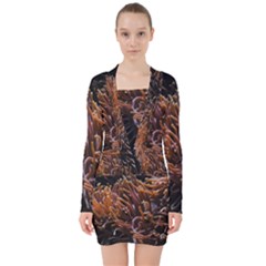 Sea Anemone Coral Underwater Ocean Sea Water V-neck Bodycon Long Sleeve Dress by Wegoenart