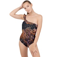 Sea Anemone Coral Underwater Ocean Sea Water Frilly One Shoulder Swimsuit by Wegoenart