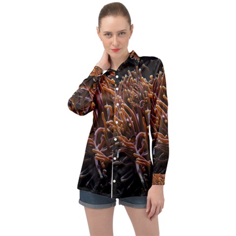 Sea Anemone Coral Underwater Ocean Sea Water Long Sleeve Satin Shirt by Wegoenart