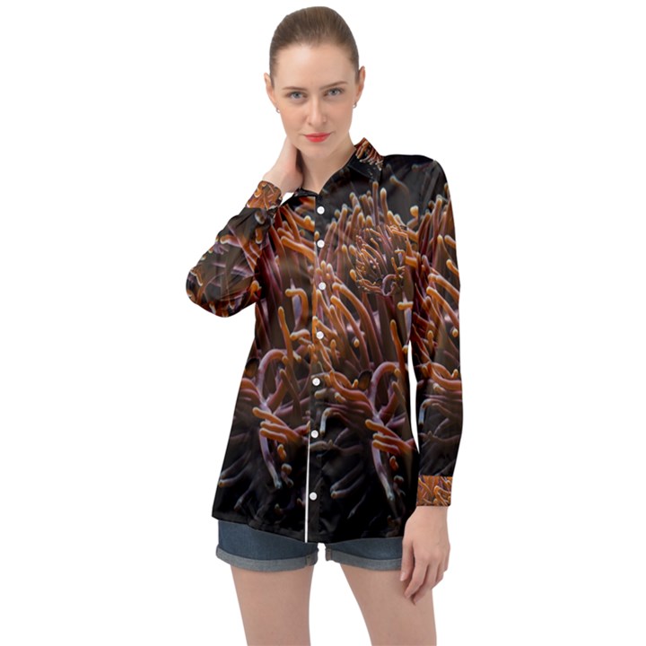 Sea Anemone Coral Underwater Ocean Sea Water Long Sleeve Satin Shirt