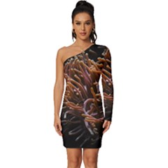 Sea Anemone Coral Underwater Ocean Sea Water Long Sleeve One Shoulder Mini Dress by Wegoenart