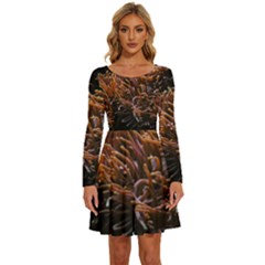 Sea Anemone Coral Underwater Ocean Sea Water Long Sleeve Wide Neck Velvet Dress by Wegoenart