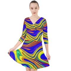 Contemporary Art Fluid Background Quarter Sleeve Front Wrap Dress by GardenOfOphir