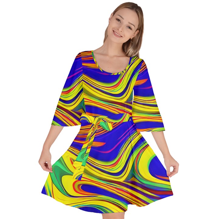 Contemporary Art Fluid Background Velour Kimono Dress